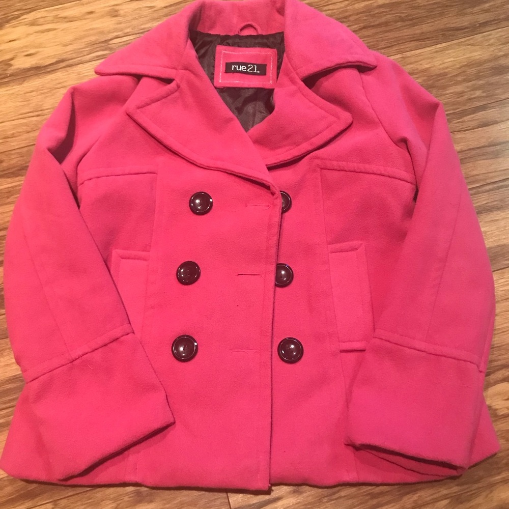 Rue 21 Pink Pea Coat Large NWOT
